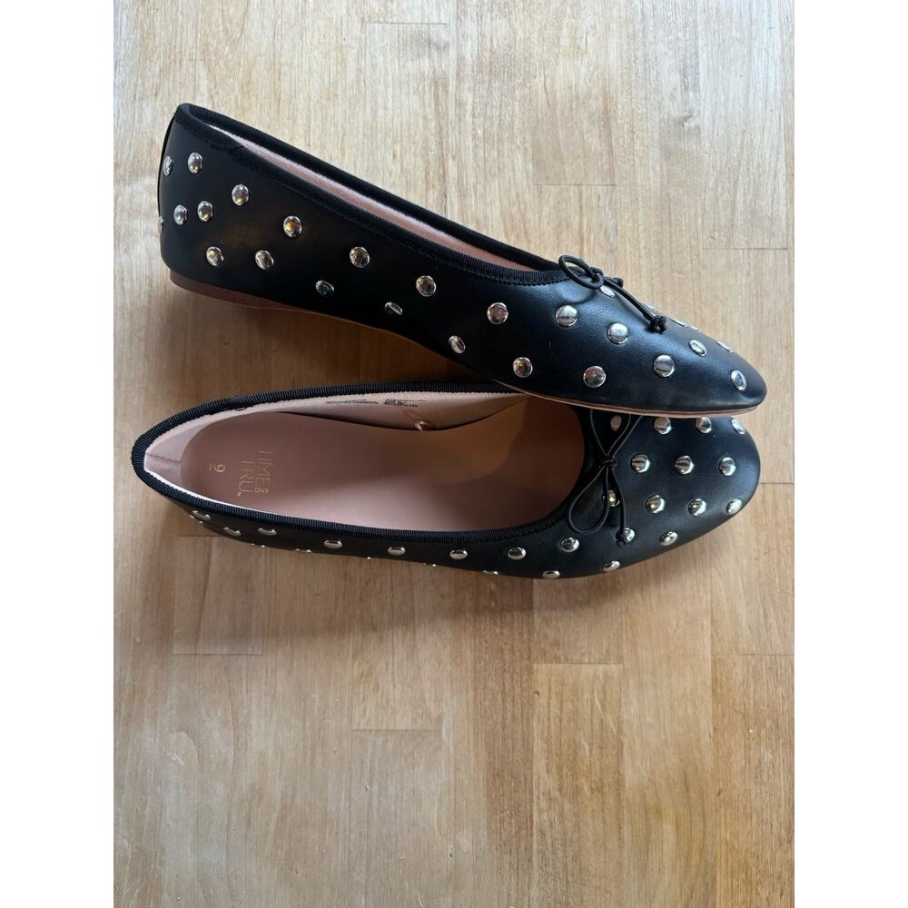 Black Studded Bow Statement Ballet Flat Memory Foam Size 9 NWOT Time And Tru - Picture 4 of 9